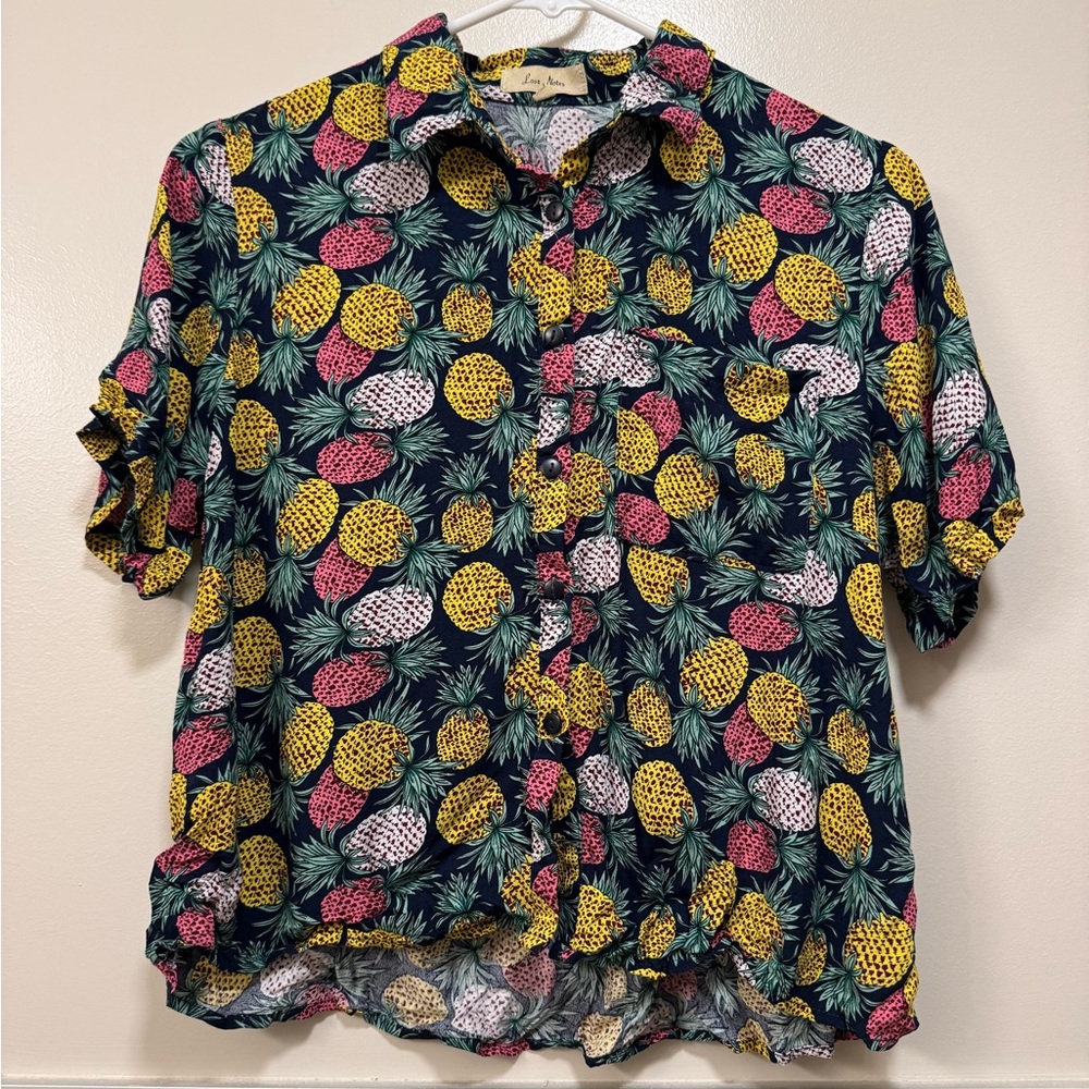 Love Notes Tropical Colorful Pineapple Button Down Shirt - Picture 1 of 6